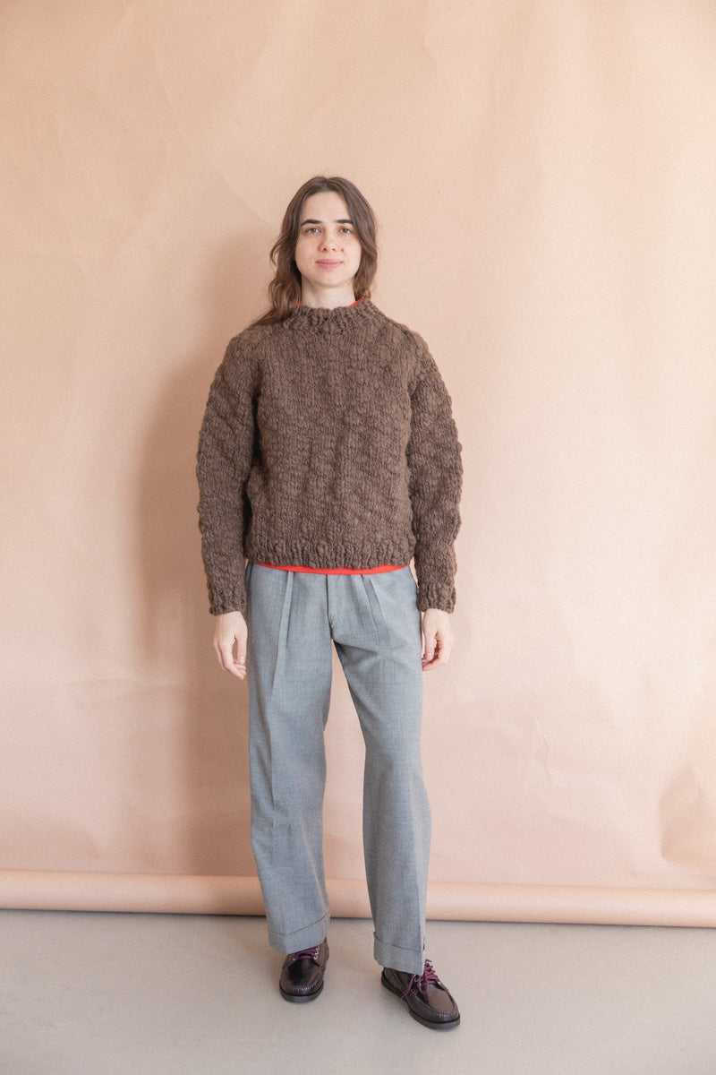 HAND KNITTED WOOL CAVEN SWEATER IN EARTH