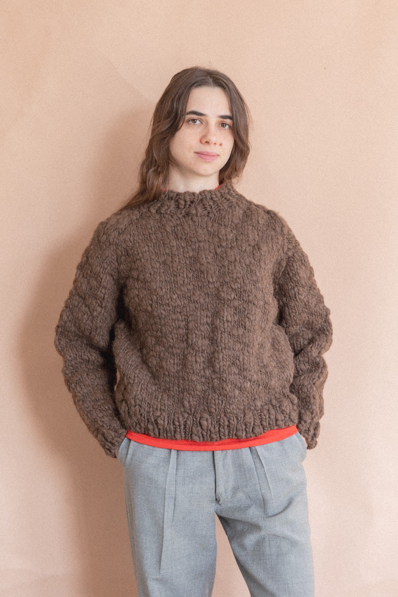 HAND KNITTED WOOL CAVEN SWEATER IN EARTH