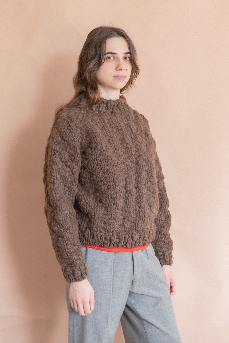 HAND KNITTED WOOL CAVEN SWEATER IN EARTH