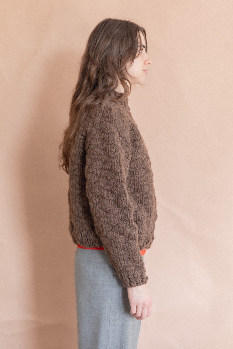 HAND KNITTED WOOL CAVEN SWEATER IN EARTH