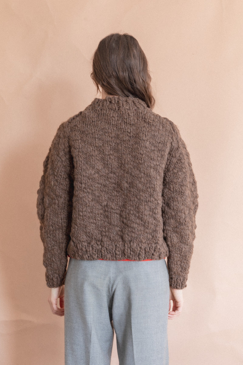 HAND KNITTED WOOL CAVEN SWEATER IN EARTH