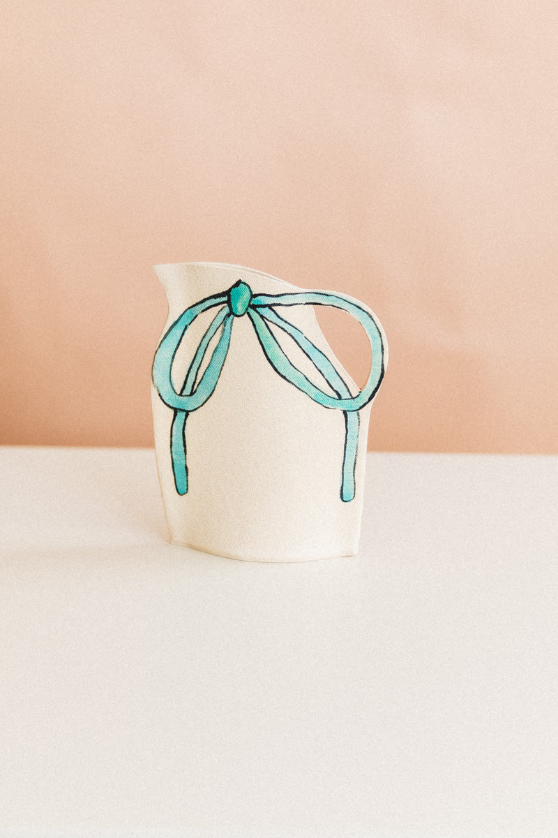 VASE WITH BLUE AND PINK BOW