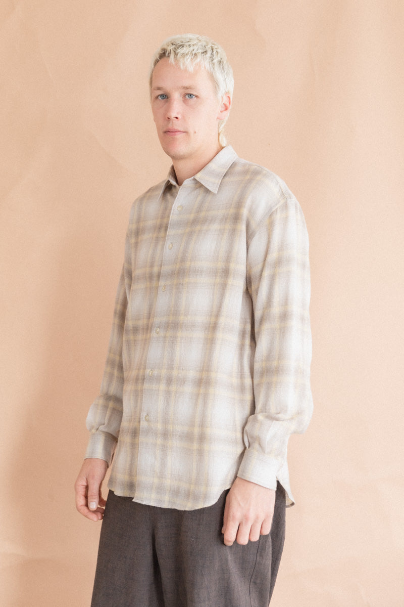 AIRY WOOL SHIRT IN YELLOW GRAY CHECK