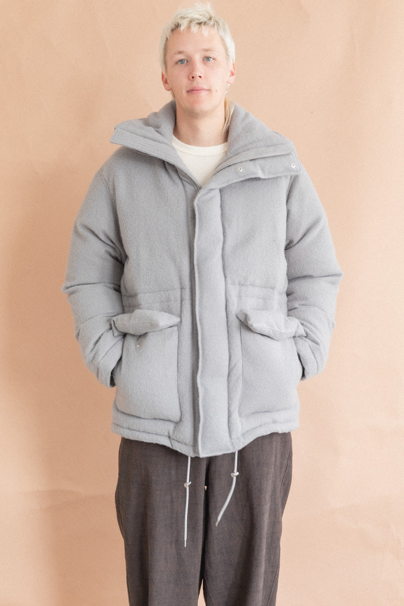 BRUSHED ALPACA WOOL DOWN BLOUSON IN LIGHT GRAY