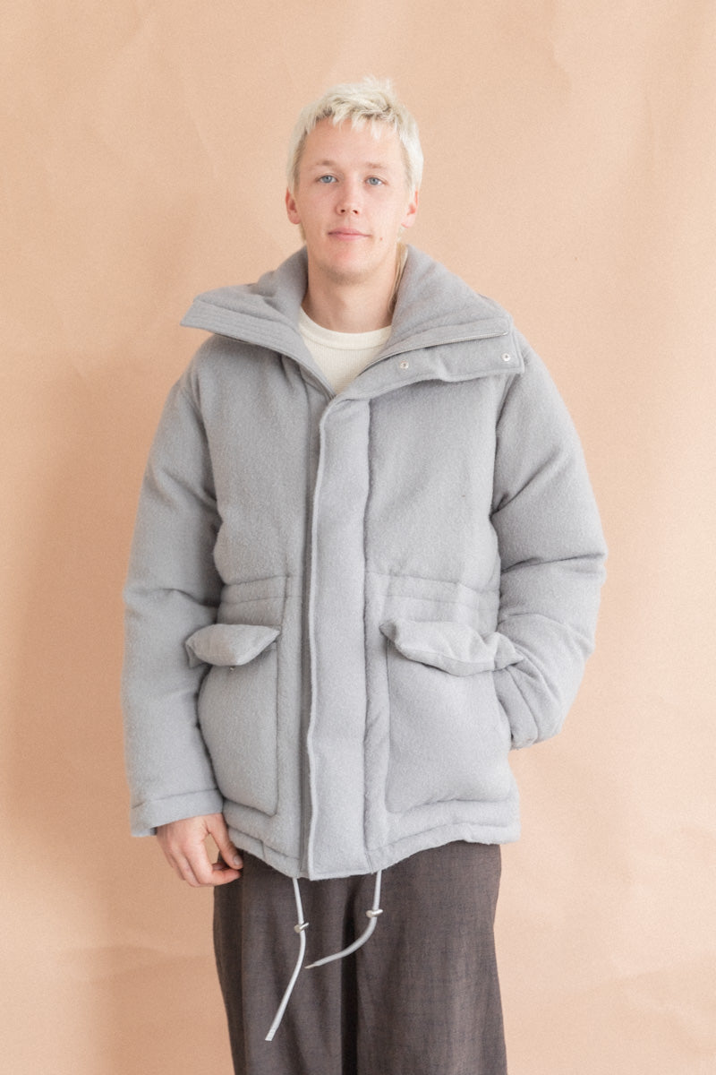 BRUSHED ALPACA WOOL DOWN BLOUSON IN LIGHT GRAY