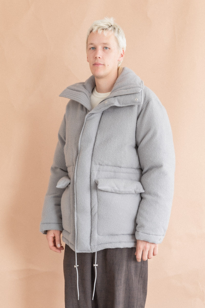 BRUSHED ALPACA WOOL DOWN BLOUSON IN LIGHT GRAY