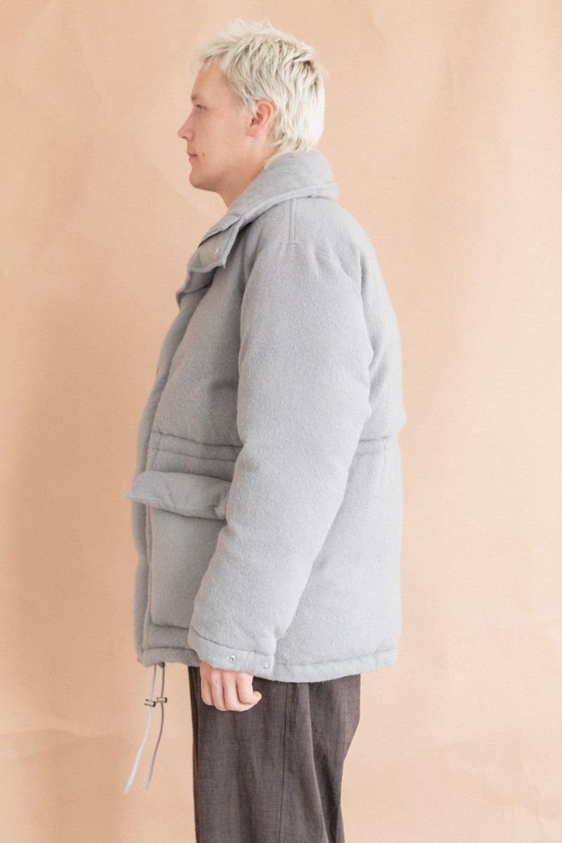 BRUSHED ALPACA WOOL DOWN BLOUSON IN LIGHT GRAY