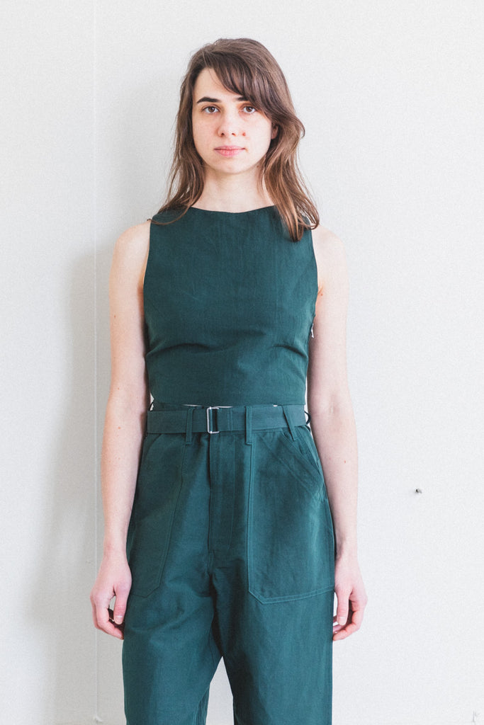 HIGH DENSITY FINX LINEN WEATHER TANK IN DARK GREEN — Shop Boswell