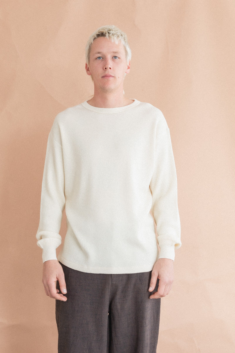 THERMAL PULLOVER IN IVORY WOOL/COTTON