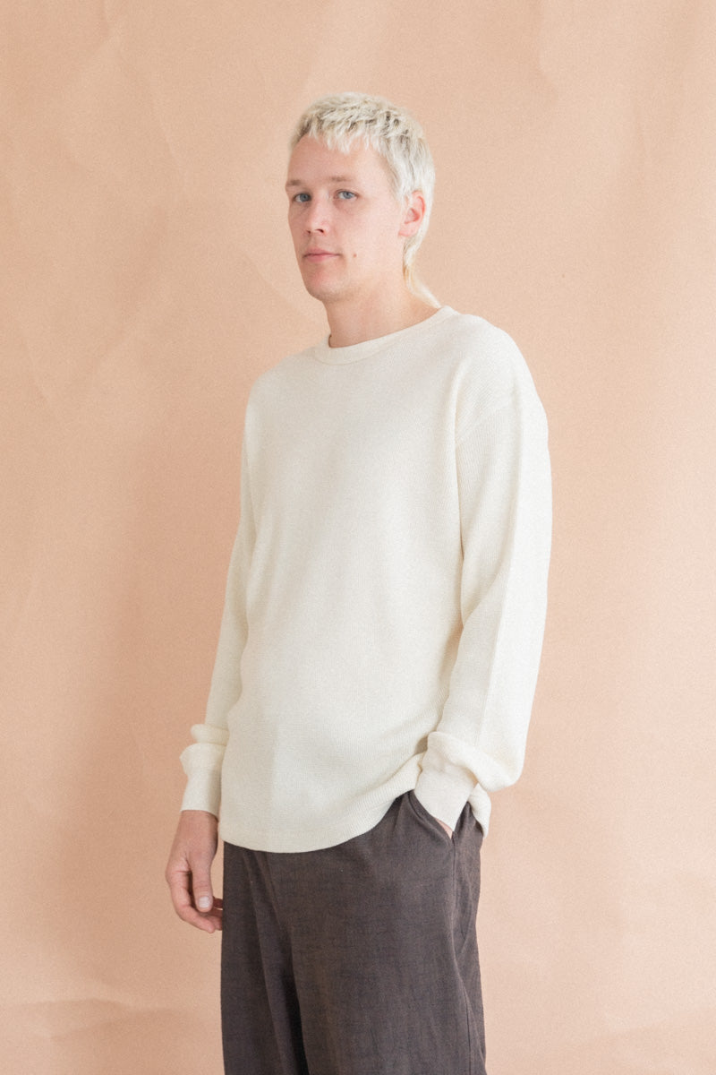 THERMAL PULLOVER IN IVORY WOOL/COTTON