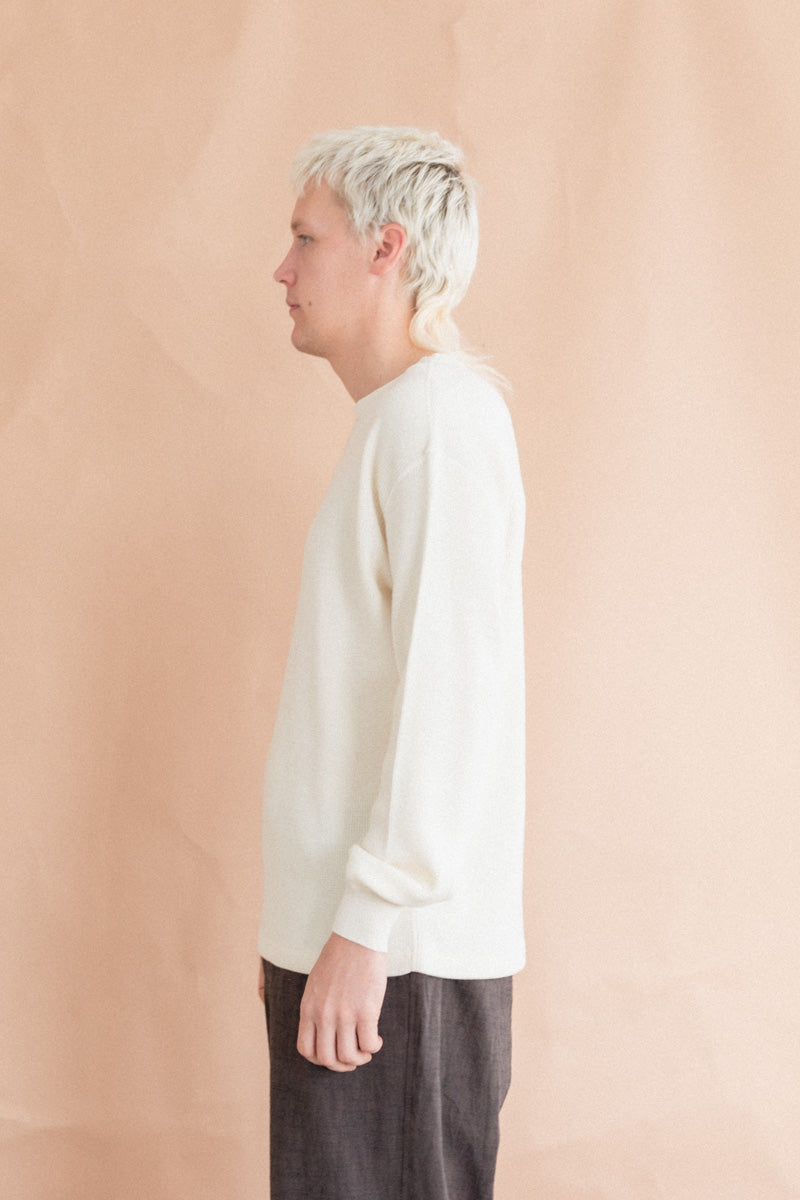 THERMAL PULLOVER IN IVORY WOOL/COTTON