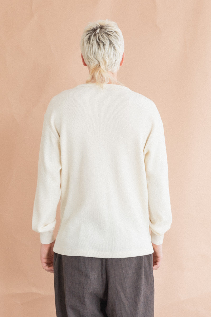 THERMAL PULLOVER IN IVORY WOOL/COTTON