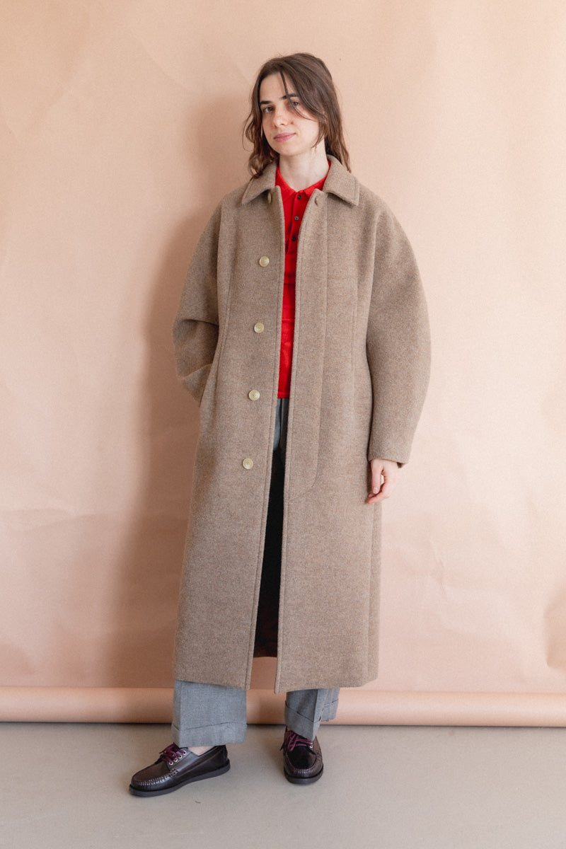 SPONGE WOOL MELTON SOUTIEN COLLAR COAT IN TOP BROWN