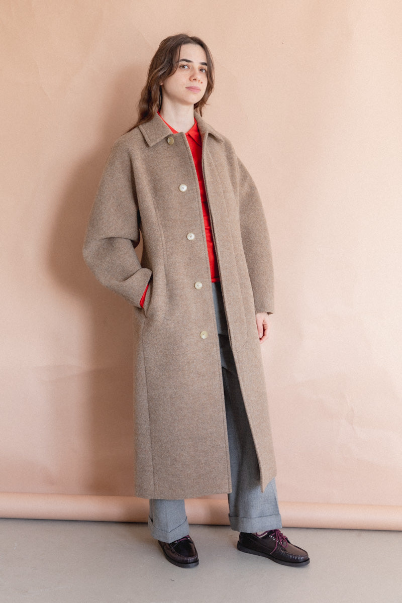 SPONGE WOOL MELTON SOUTIEN COLLAR COAT IN TOP BROWN