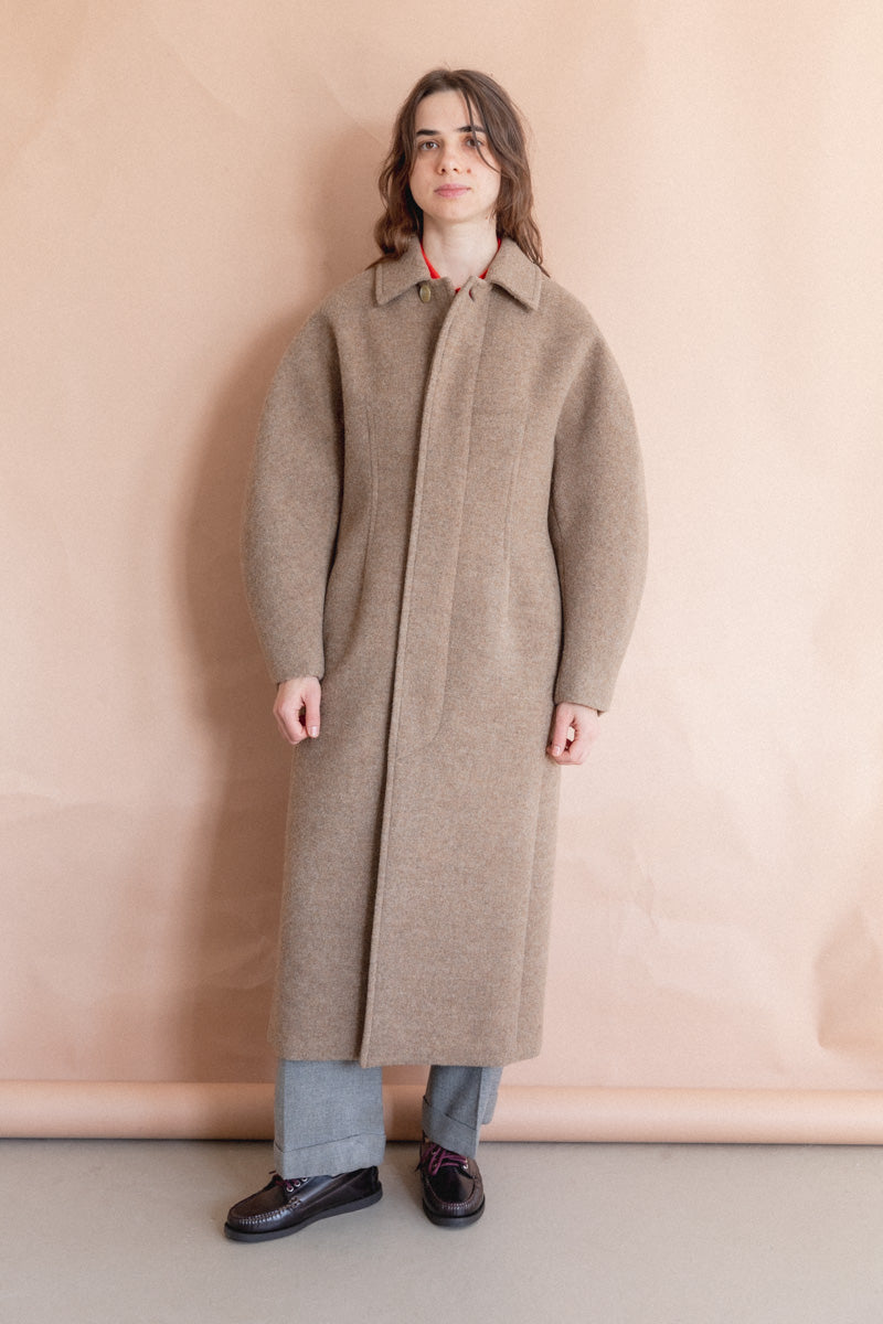 SPONGE WOOL MELTON SOUTIEN COLLAR COAT IN TOP BROWN