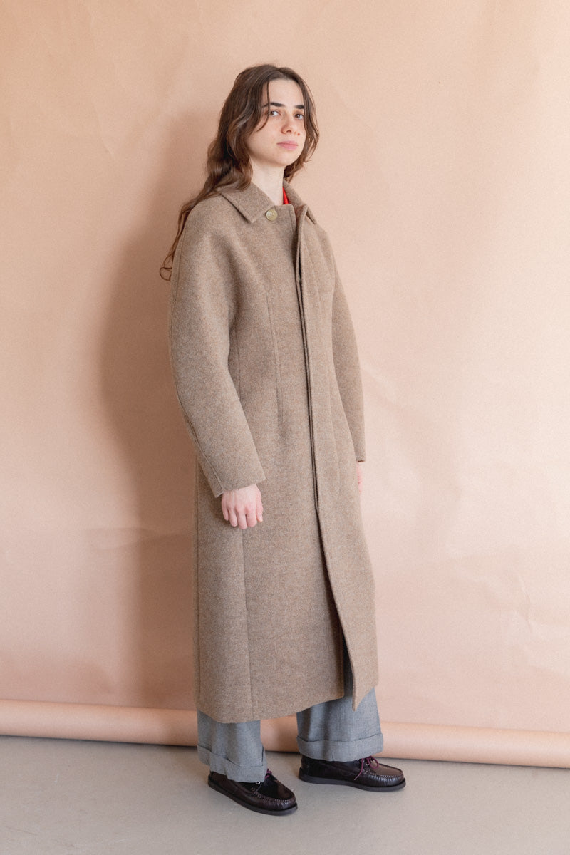 SPONGE WOOL MELTON SOUTIEN COLLAR COAT IN TOP BROWN