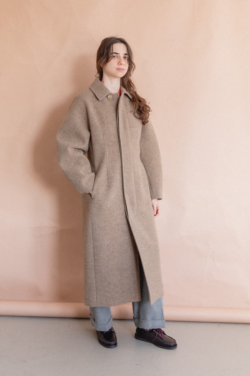 SPONGE WOOL MELTON SOUTIEN COLLAR COAT IN TOP BROWN