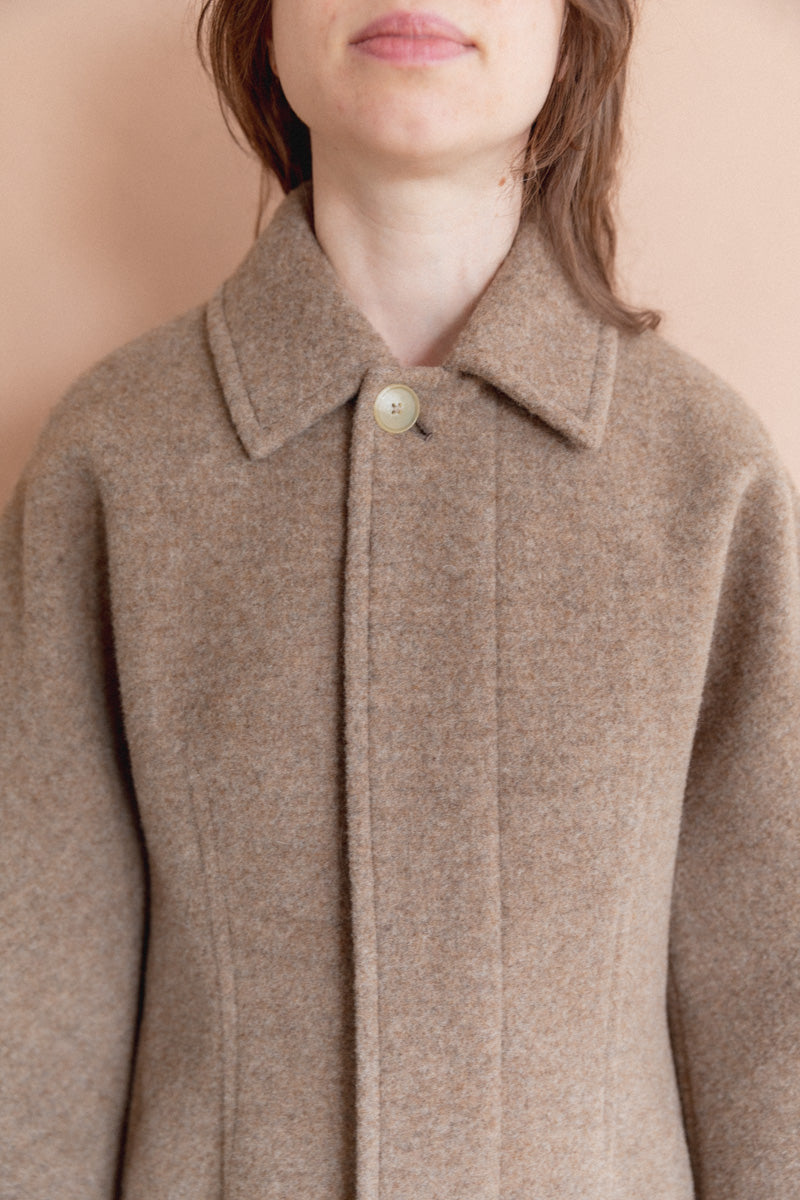 SPONGE WOOL MELTON SOUTIEN COLLAR COAT IN TOP BROWN