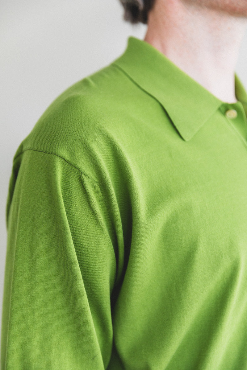 SUPER HIGH GAUGE COTTON KNIT POLO IN SAGE GREEN