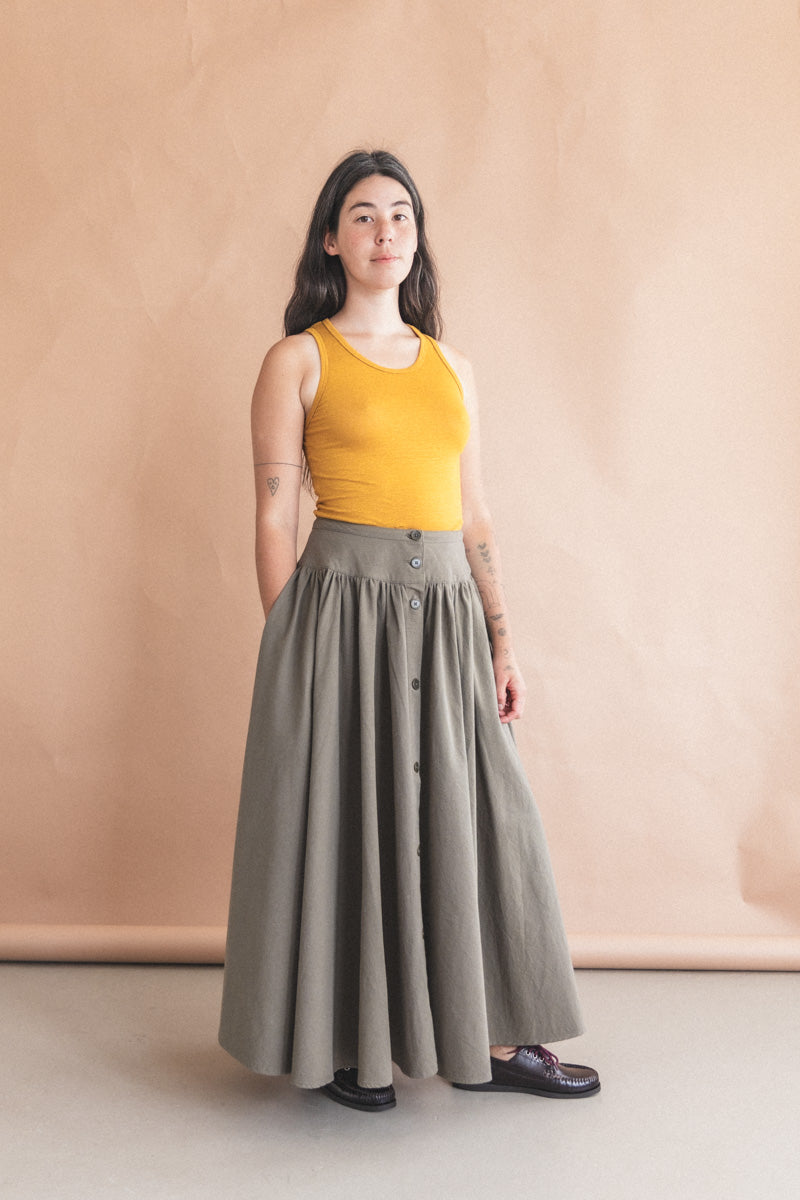 CIRCULAR SKIRT IN DARK OLIVE