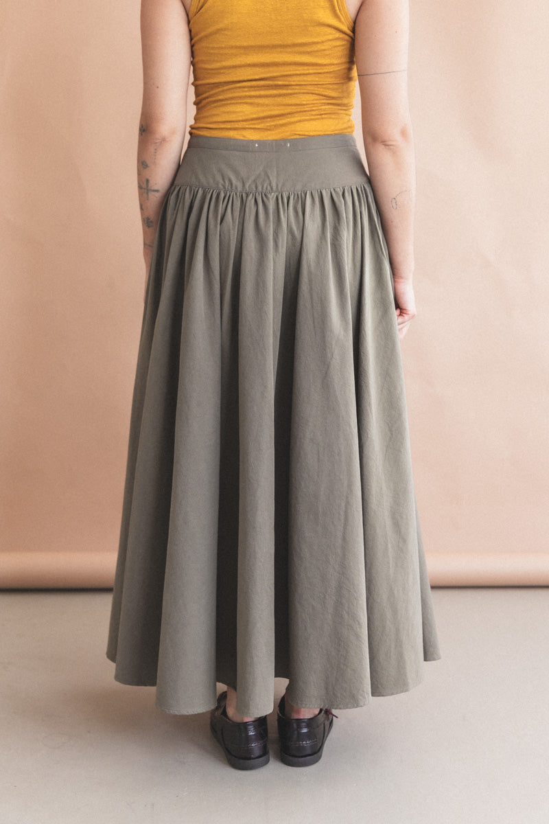 CIRCULAR SKIRT IN DARK OLIVE