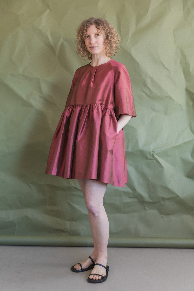 DELILAH DRESS IN RHUBARB SILK DUPION