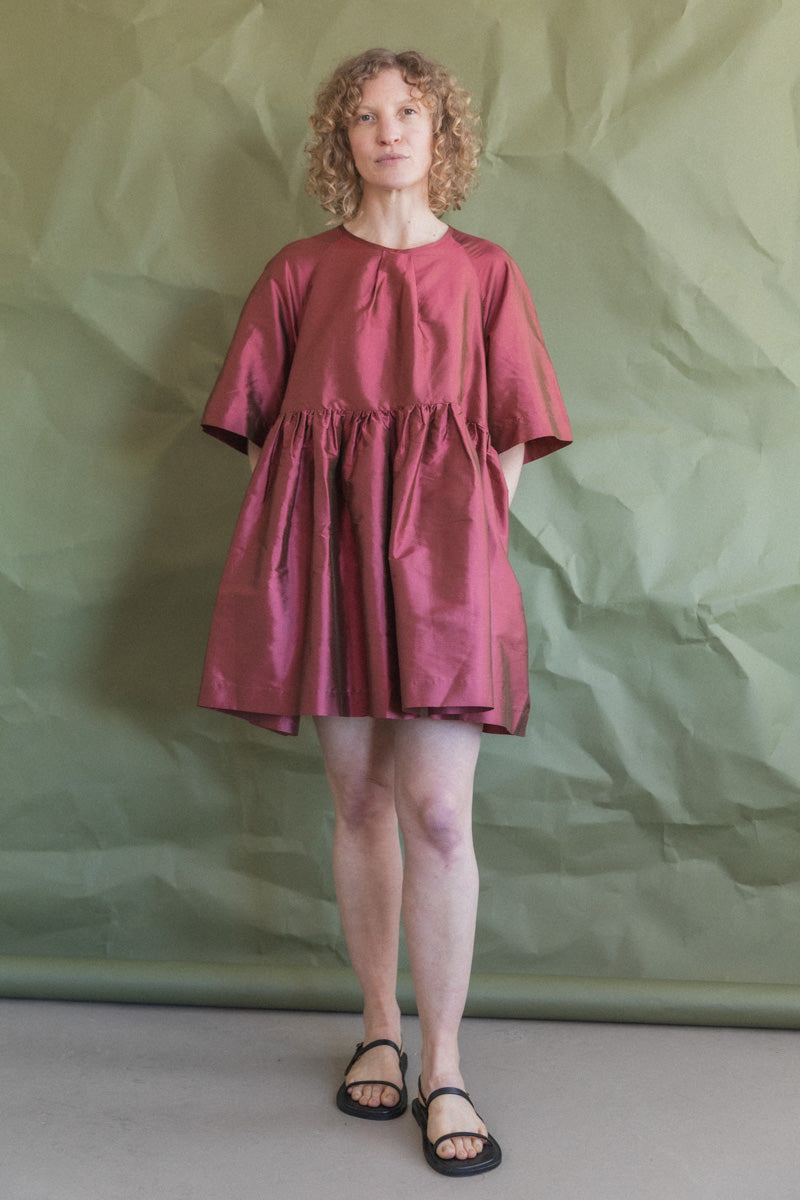 DELILAH DRESS IN RHUBARB SILK DUPION