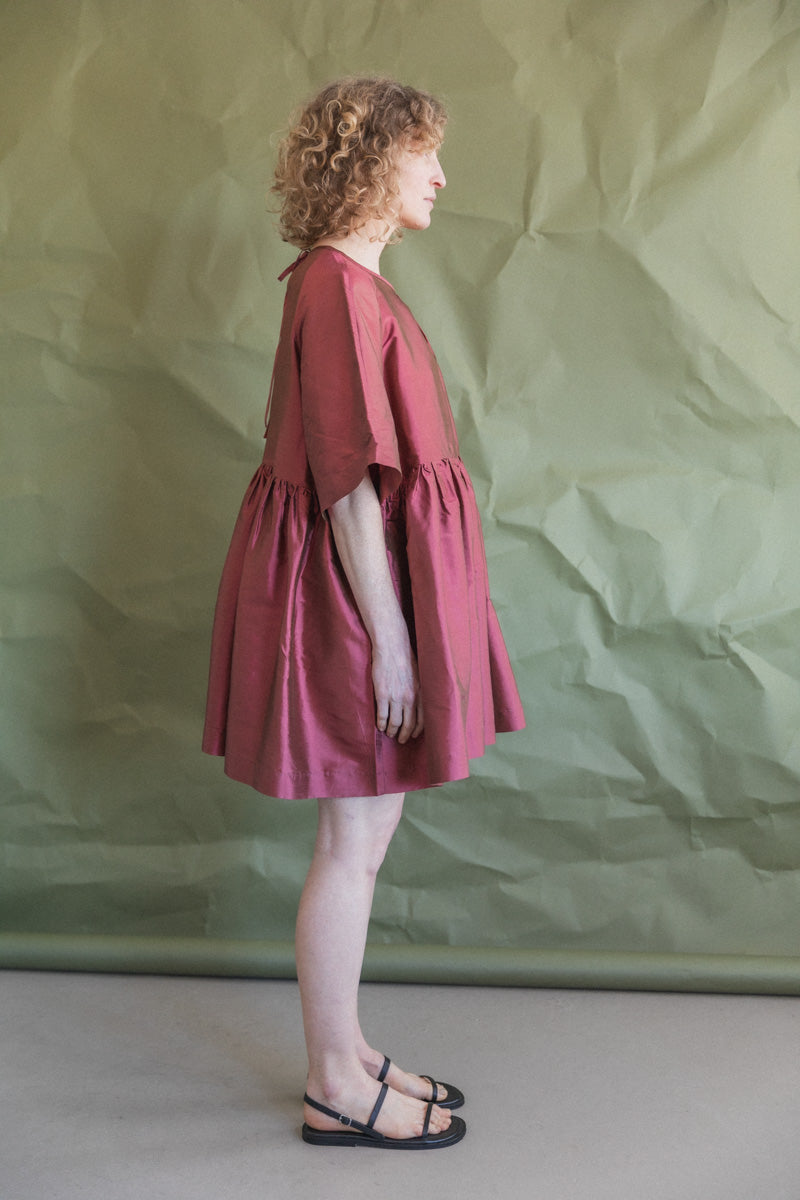 DELILAH DRESS IN RHUBARB SILK DUPION