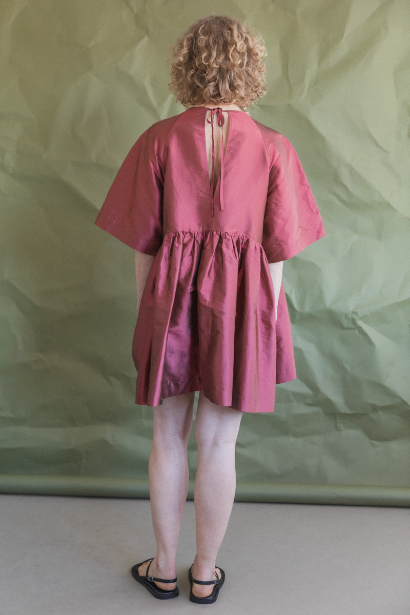 DELILAH DRESS IN RHUBARB SILK DUPION