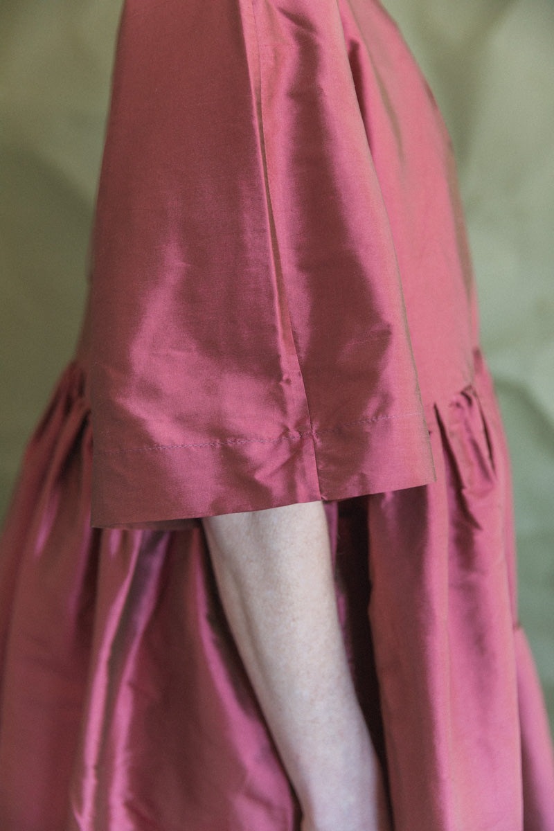 DELILAH DRESS IN RHUBARB SILK DUPION