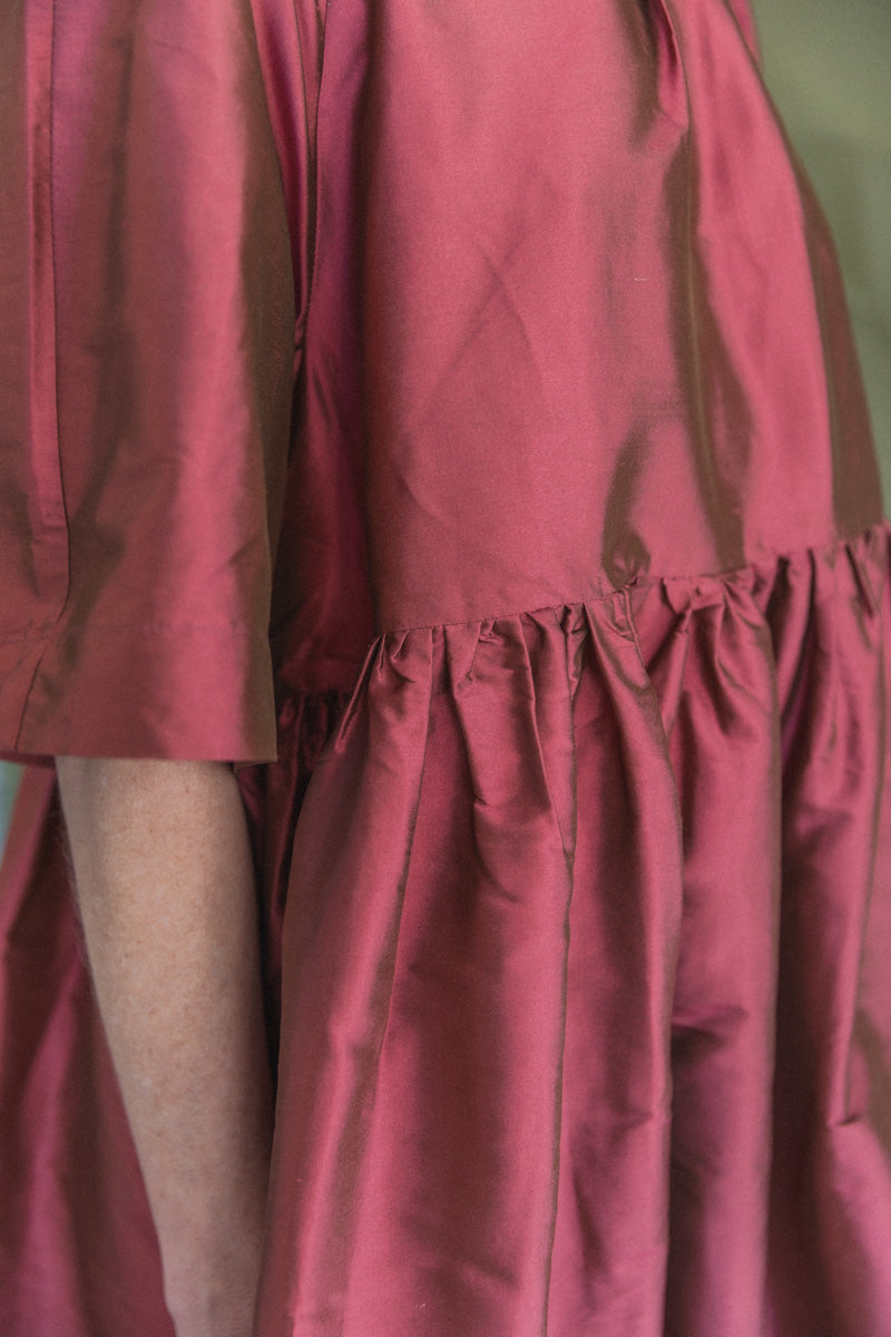 DELILAH DRESS IN RHUBARB SILK DUPION