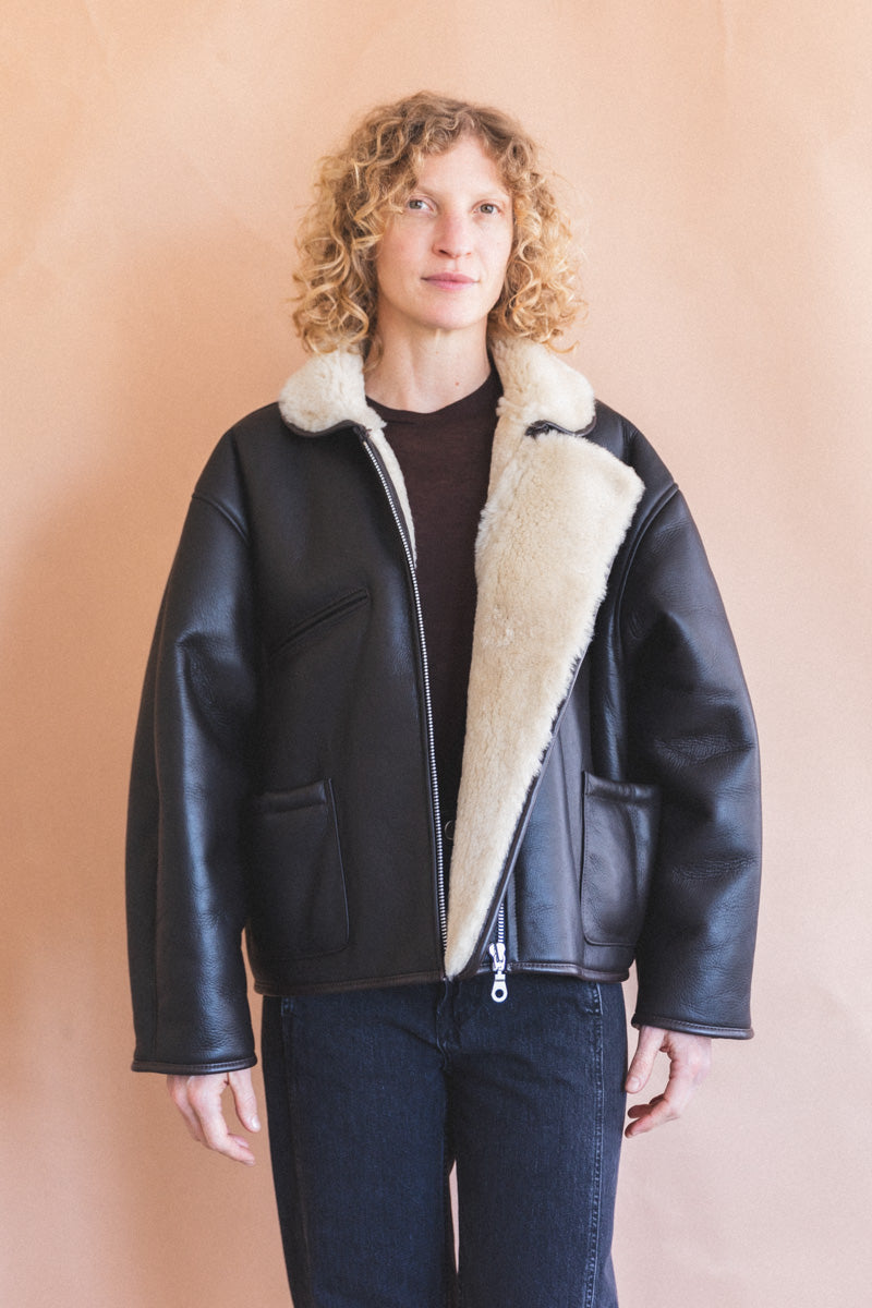 FLYING JACKET IN CHOCOLATE LEATHER SHEEPSKIN