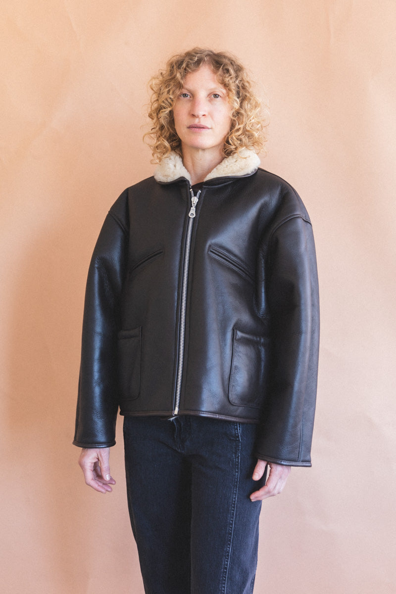 FLYING JACKET IN CHOCOLATE LEATHER SHEEPSKIN