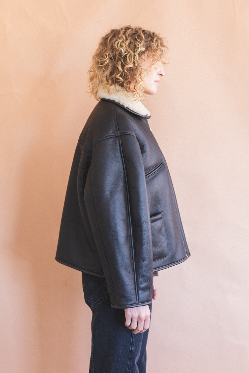 FLYING JACKET IN CHOCOLATE LEATHER SHEEPSKIN