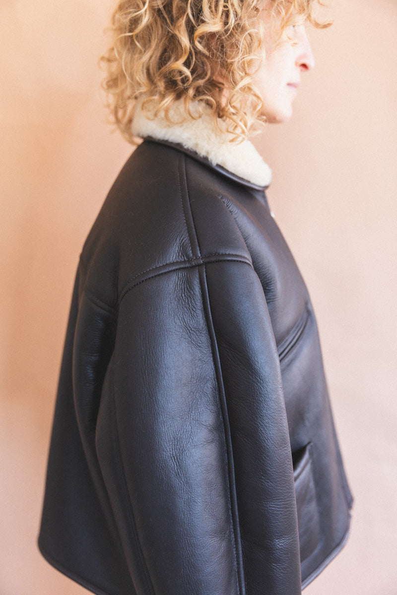 FLYING JACKET IN CHOCOLATE LEATHER SHEEPSKIN