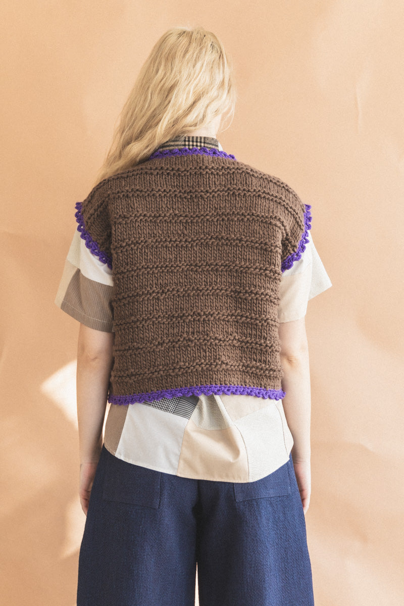 LIN SPENCER HANDKNIT VEST IN BROWN