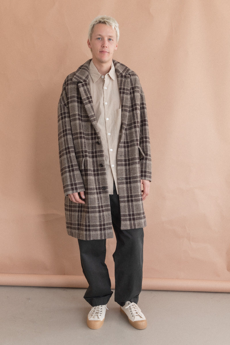 BIG COAT IN BEIGE/BROWN YARN DYED WOOL CHECK