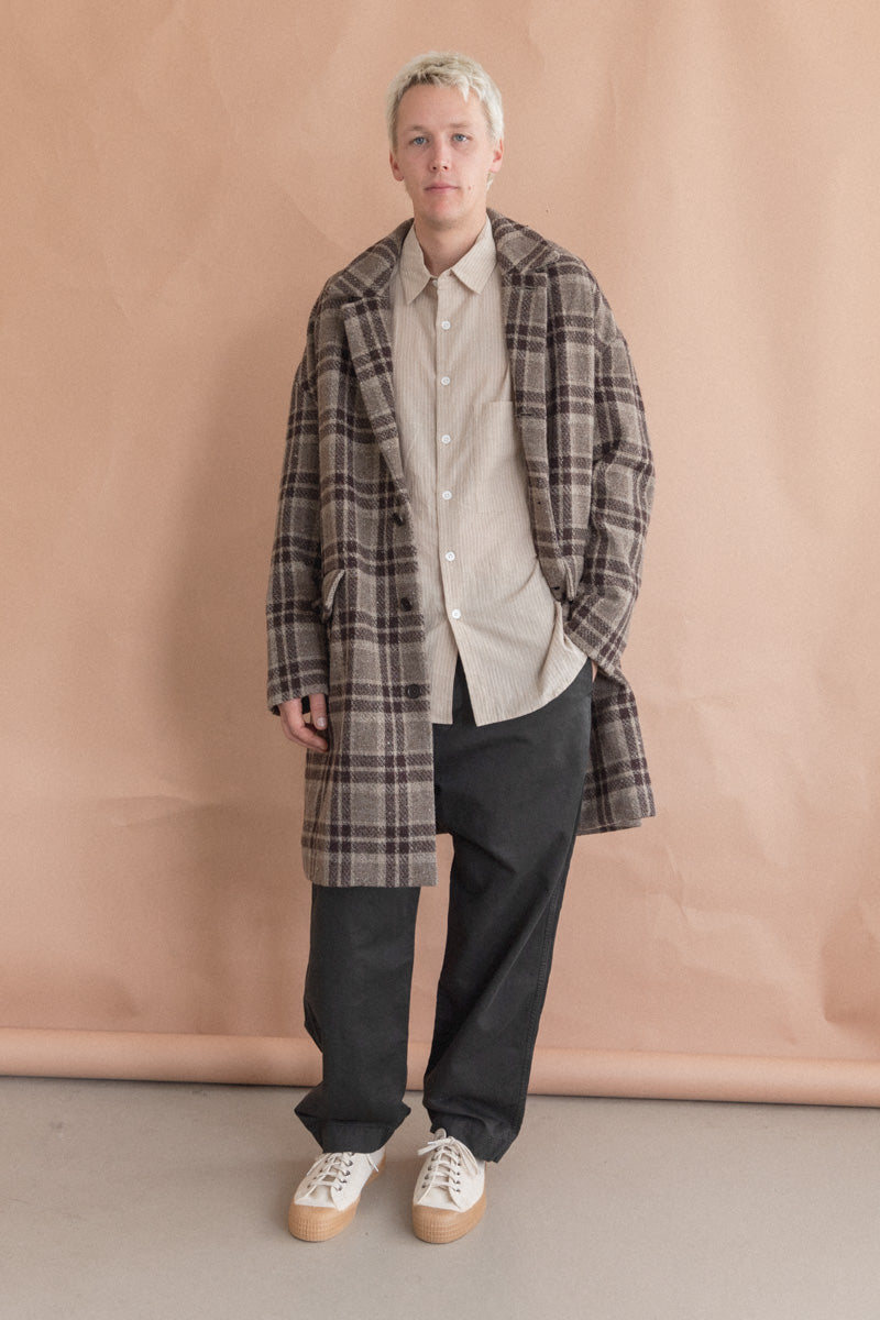 BIG COAT IN BEIGE/BROWN YARN DYED WOOL CHECK