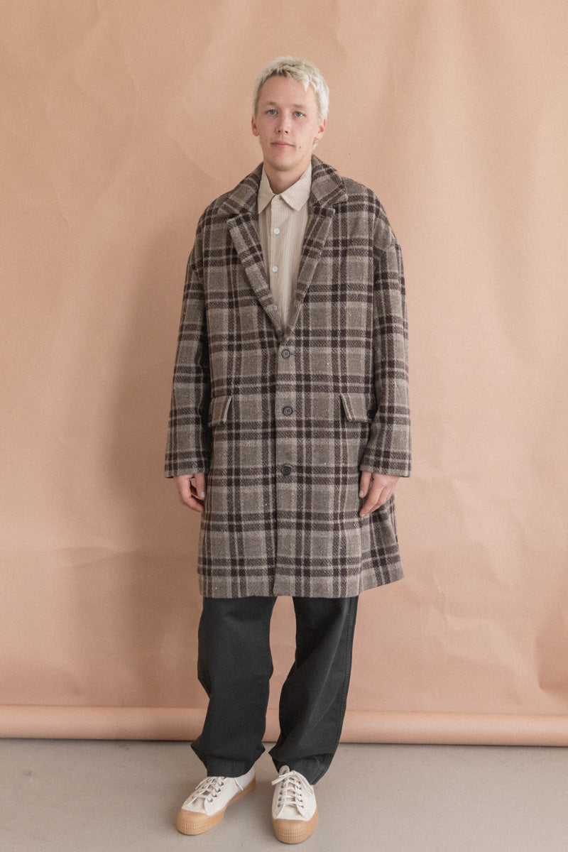 BIG COAT IN BEIGE/BROWN YARN DYED WOOL CHECK