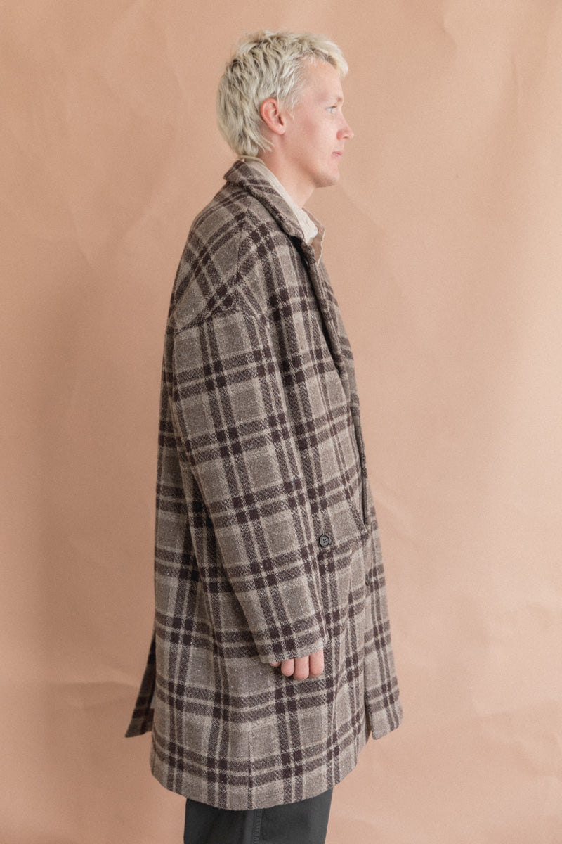 BIG COAT IN BEIGE/BROWN YARN DYED WOOL CHECK