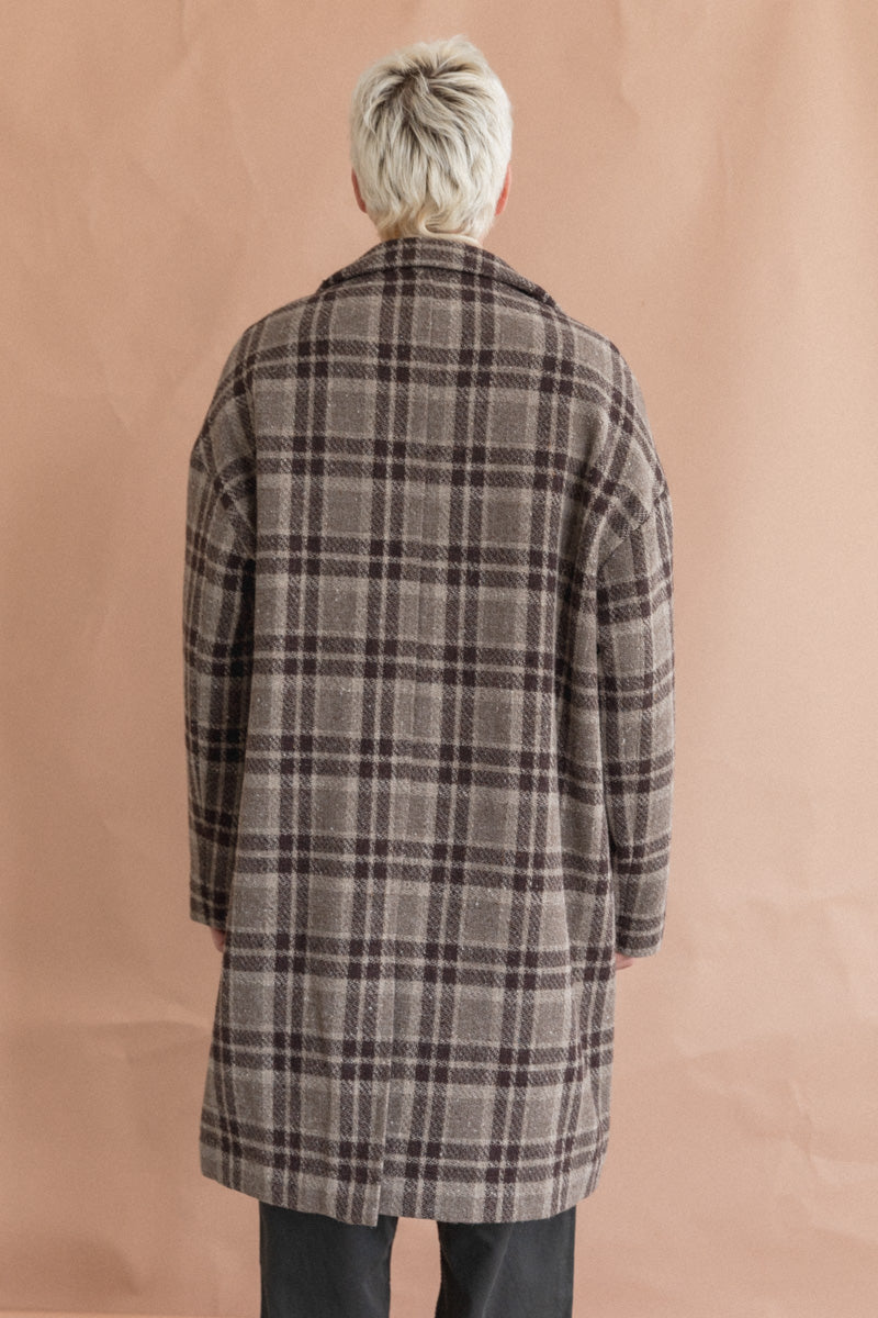 BIG COAT IN BEIGE/BROWN YARN DYED WOOL CHECK