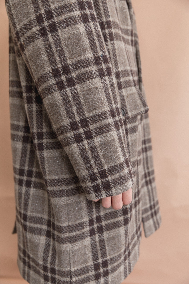 BIG COAT IN BEIGE/BROWN YARN DYED WOOL CHECK