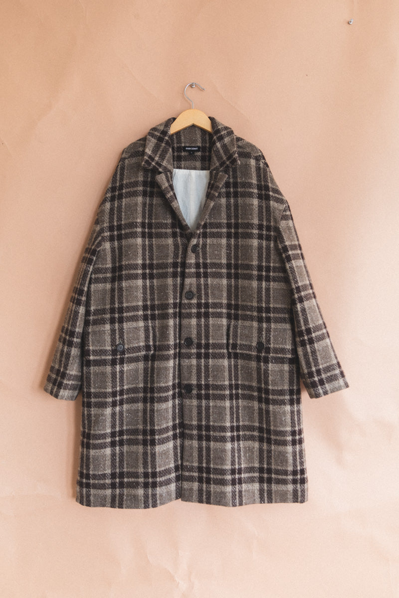 BIG COAT IN BEIGE/BROWN YARN DYED WOOL CHECK