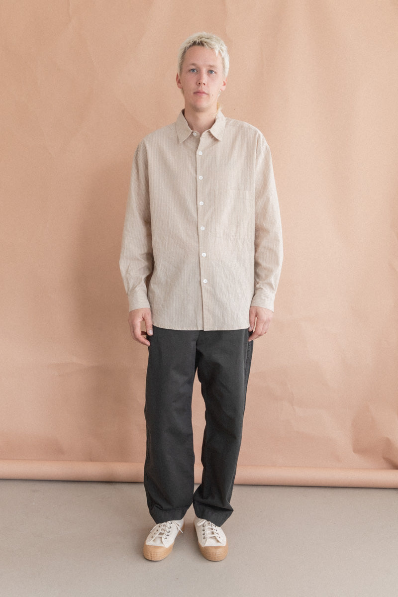 BIG SHIRT TWO IN BEIGE AND WHITE COTTON/LINEN STRIPE