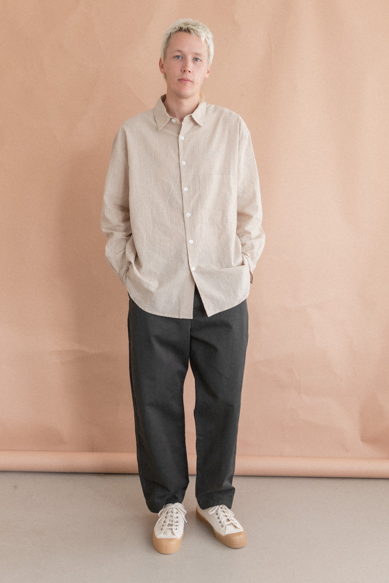 BIG SHIRT TWO IN BEIGE AND WHITE COTTON/LINEN STRIPE