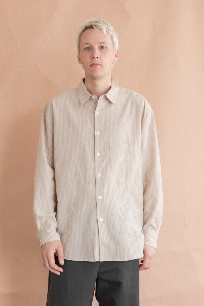 BIG SHIRT TWO IN BEIGE AND WHITE COTTON/LINEN STRIPE