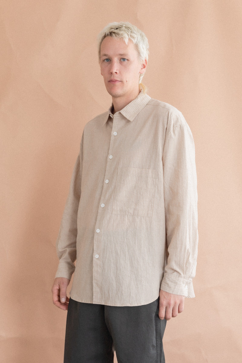 BIG SHIRT TWO IN BEIGE AND WHITE COTTON/LINEN STRIPE