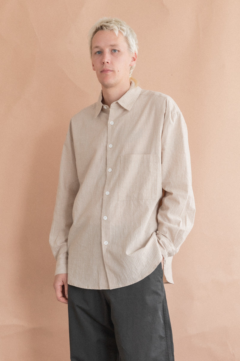 BIG SHIRT TWO IN BEIGE AND WHITE COTTON/LINEN STRIPE