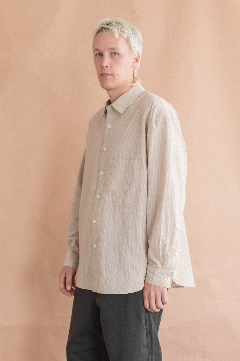 BIG SHIRT TWO IN BEIGE AND WHITE COTTON/LINEN STRIPE