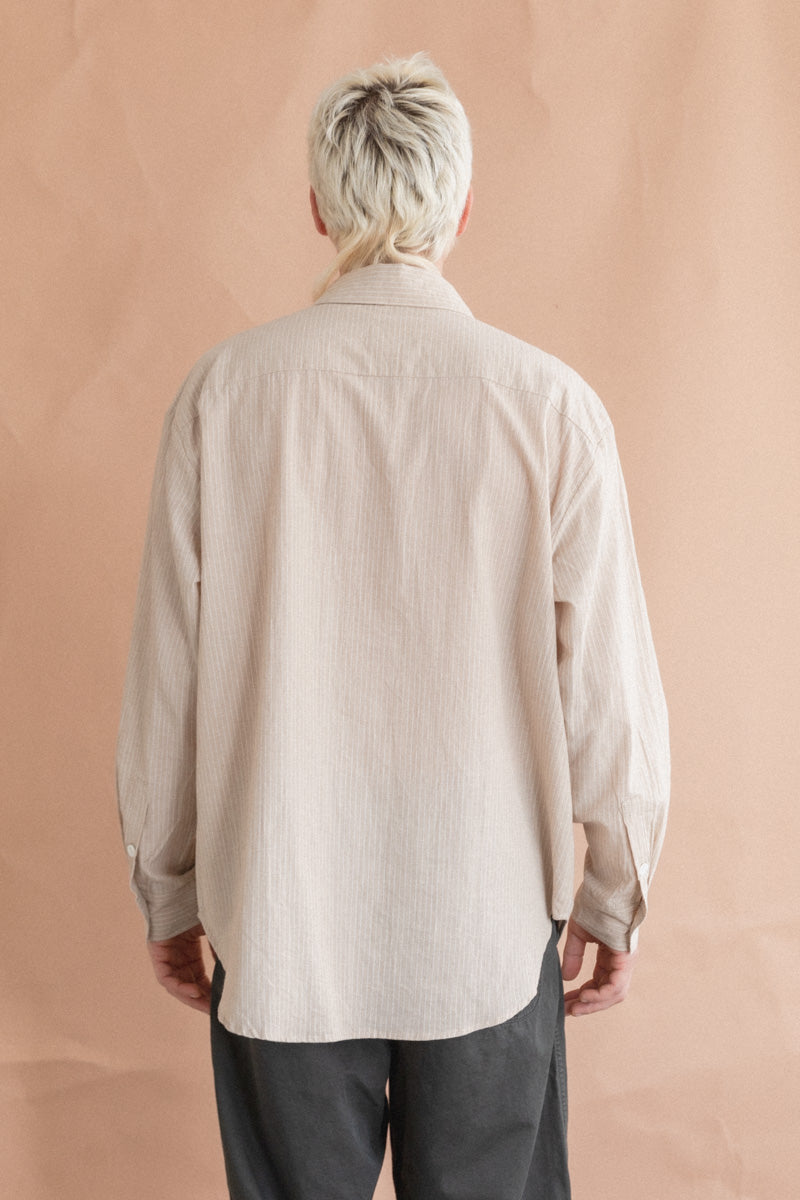 BIG SHIRT TWO IN BEIGE AND WHITE COTTON/LINEN STRIPE